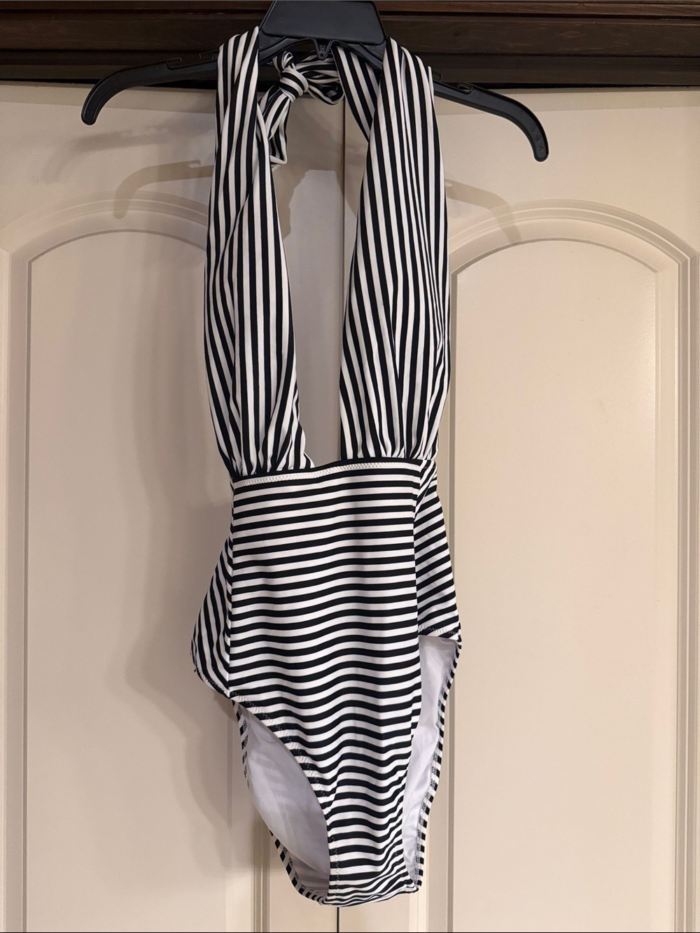 Cupshe Black and White Striped Halter One-Piece Swim